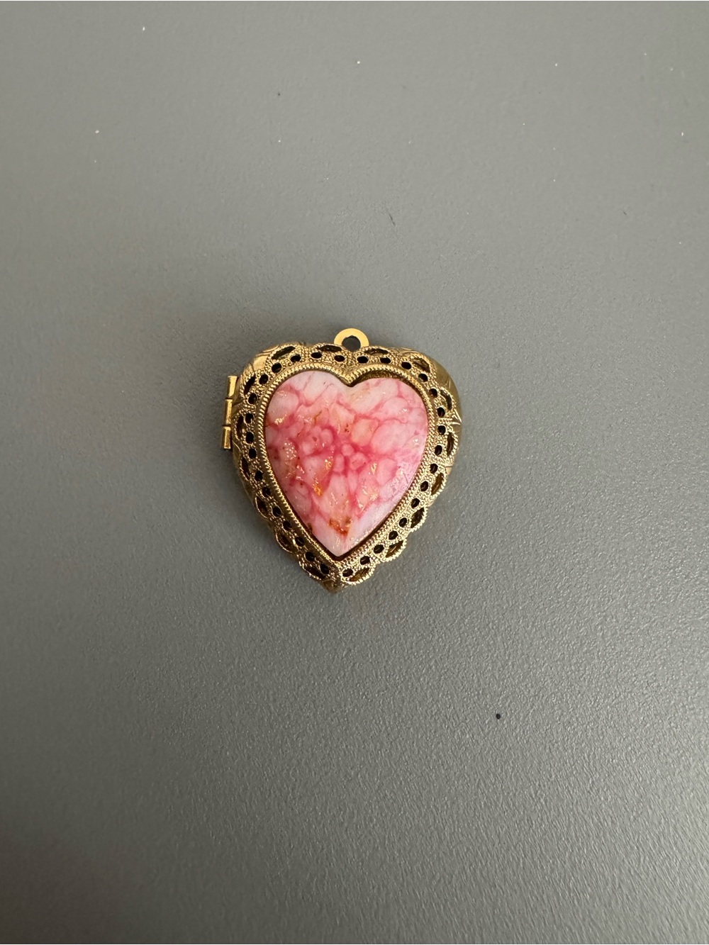 Heart Locket Pendant with Pink Stone